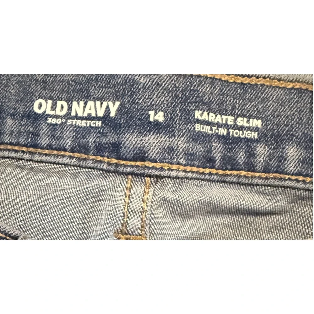 Old Navy Karate Slim Jeans 14 Light Wash Distressed 360 Stretch Built-In Tough - Picture 4 of 8